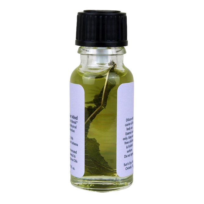 Small glass bottle with a black cap and a white label on a white background