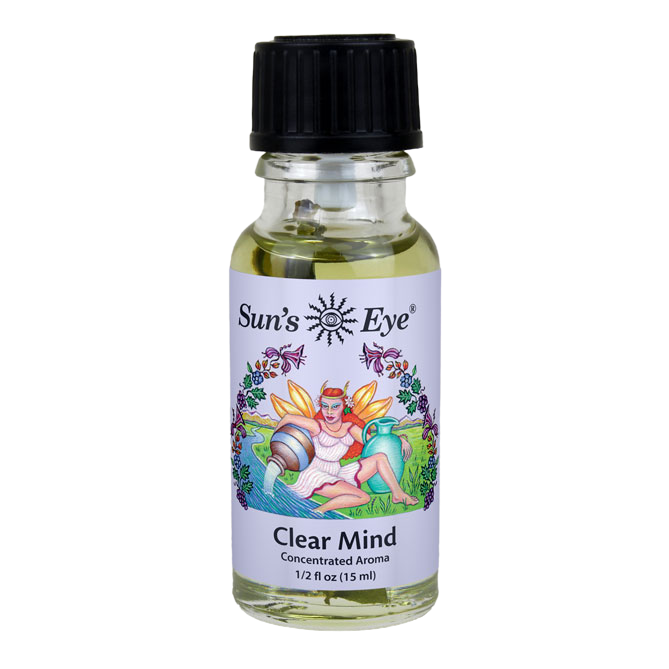 Bottle of Sun's Eye Clear Mind concentrated aroma on a white background