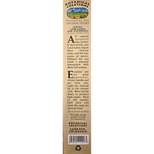 Botanical Creations: Cloves, Cardamom, and Patchouli Essential Oil Incense