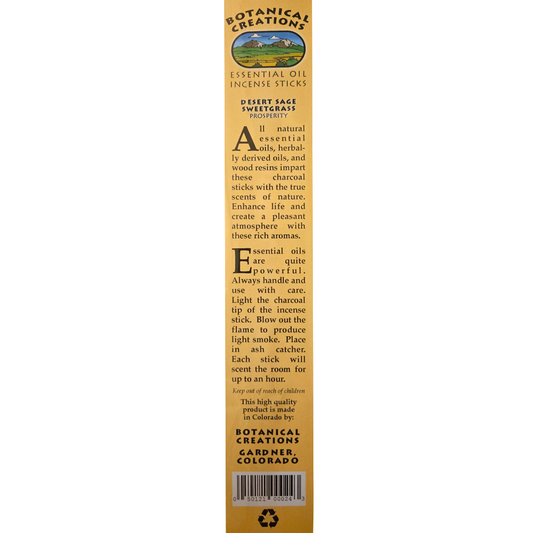 Botanical Creations: Desert Sage and Sweetgrass Essential Oil Incense Sticks