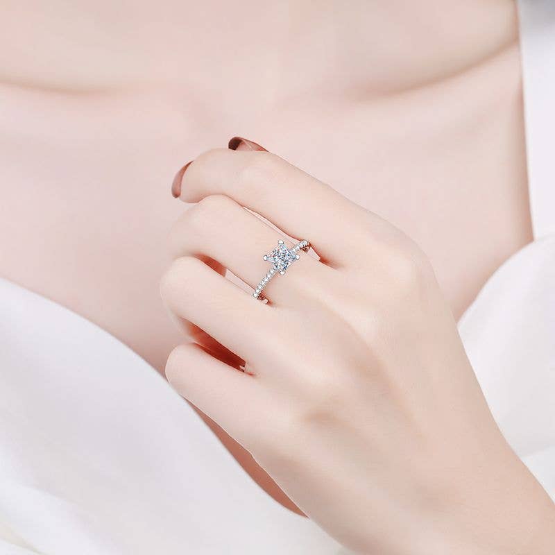 Ring - Princess Cut Moissanite Pave Sterling Silver