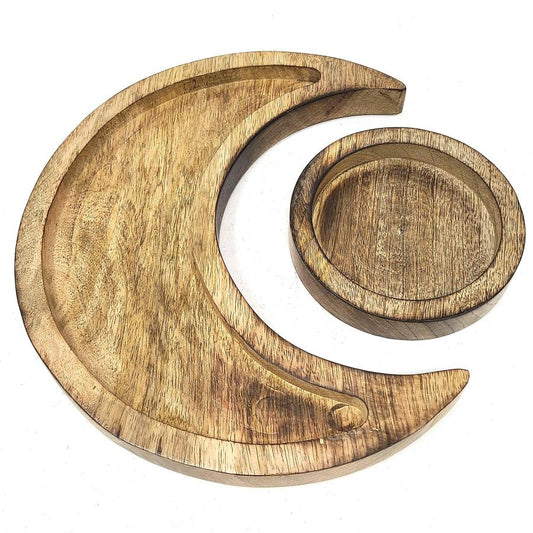 Wooden Crescent Moon Trays Set 10.5" Length & 5" Diameter