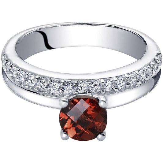 Ring - Garnet Round Cut Sterling Silver