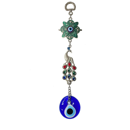 Colorful Metal Peacock with Evil Eye (8 x 2")