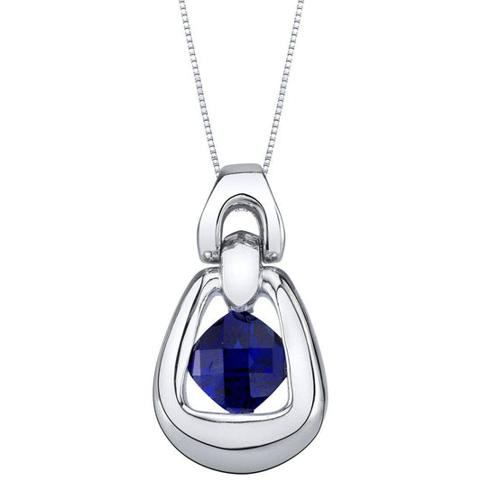 Pendant - Created Blue Sapphire Sterling Silver