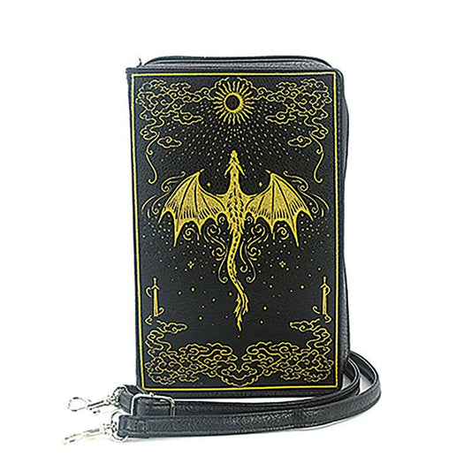 Black pouch with yellow dragon design 