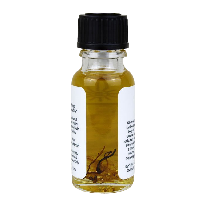 Small glass bottle with black cap and label on a white background