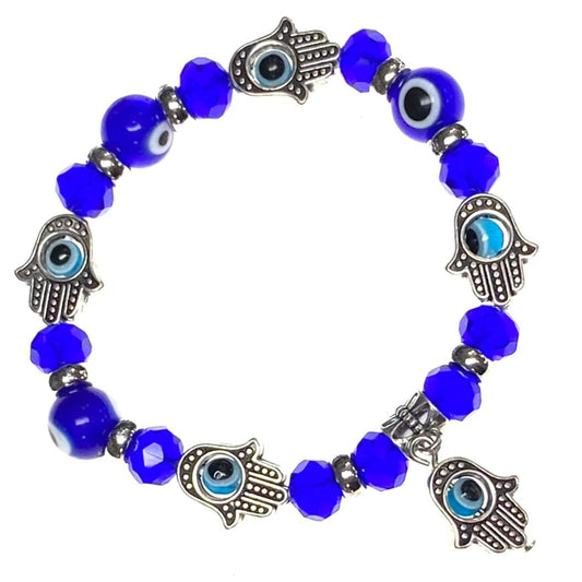 Evil Eye Bracelet - Glass Beads w/ Hand of Fatima Charm