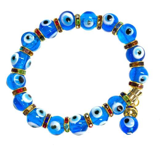 Evil Eye Bracelet - Gold & Blue Diamond Encrusted Glass