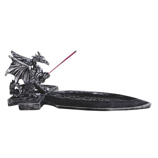 Silver Dragon on Sword Incense Burner 10"
