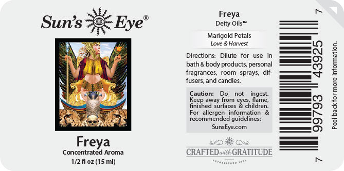 Sun's Eye Freya label with product details and branding