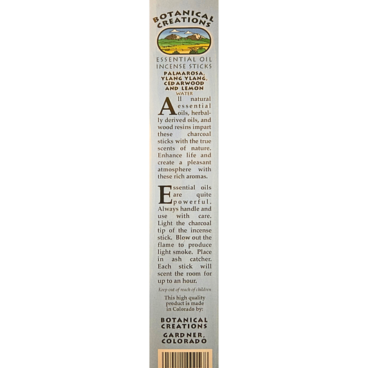 Botanical Creations: Palmarosa, Ylang Ylang, Cedarwood, and Lemon Essential Oil Incense