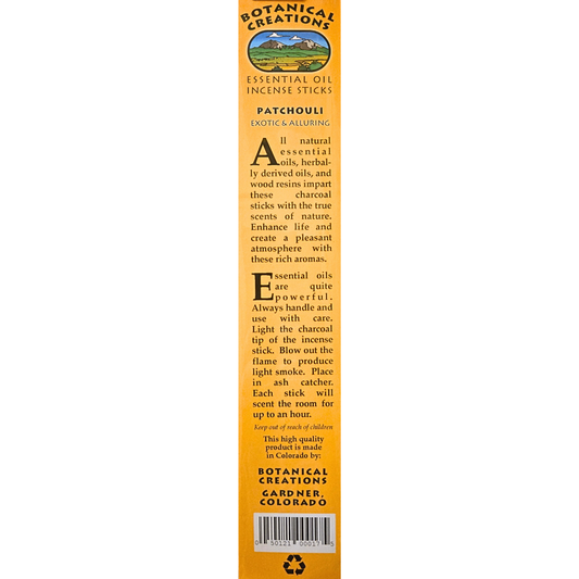 Botanical Creations: Patchouli Essential Oil Incense Sticks