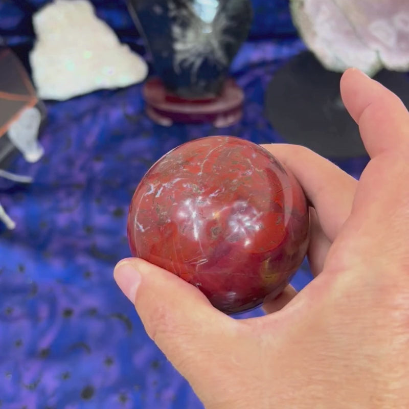 RED JASPER PHERE WITH MULTIPLE COLORINGS OF YELLOW AND MAROON
