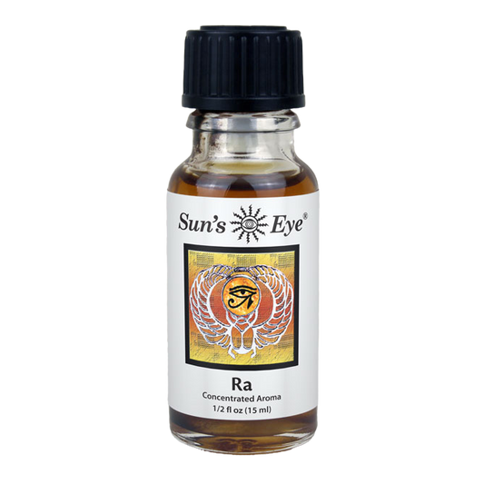 Bottle of Sun's Eye Ra concentrated aroma on a white background