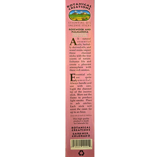 Botanical Creations: Rosewood and Palmarosa Essential Oil Incense Sticks