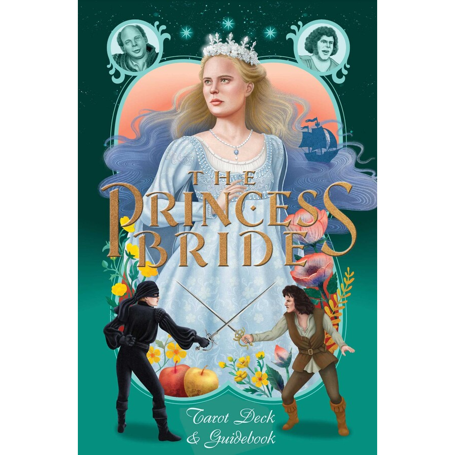 Cover of 'The Princess Bride' tarot deck and guidebook with characters and design elements.
