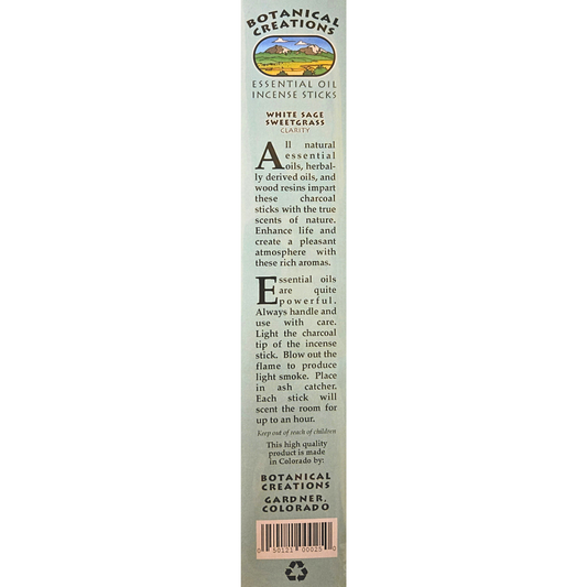 Botanical Creations: White Sage and Sweetgrass Essential Oil Incense Sticks
