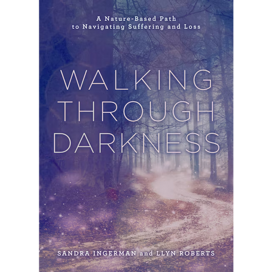 Book cover of 'Walking Through Darkness' with a forest scene in the background