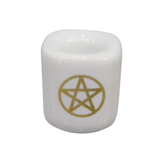 gold pentacle on white chime holder