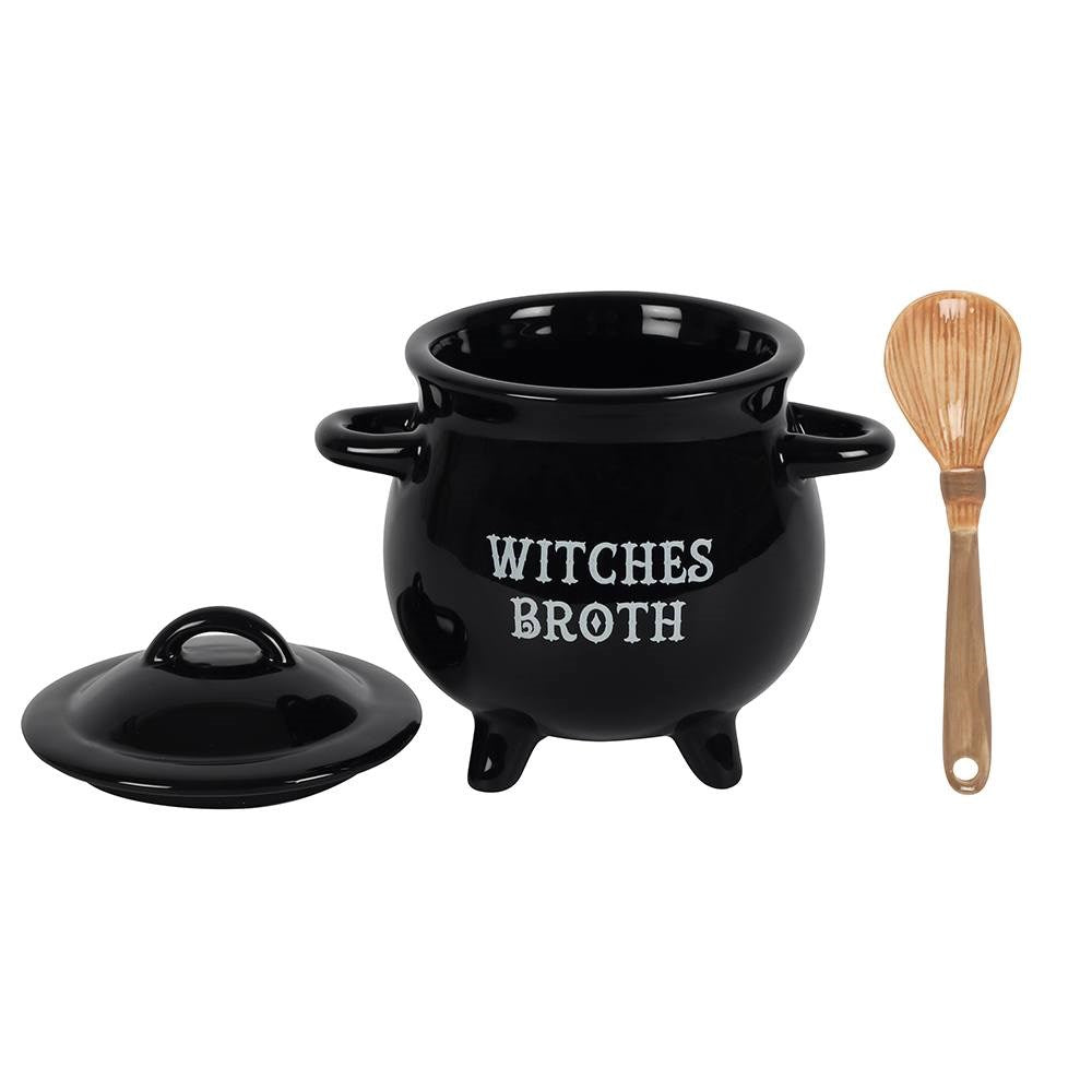witches broth cauldron bowl and broom spoon