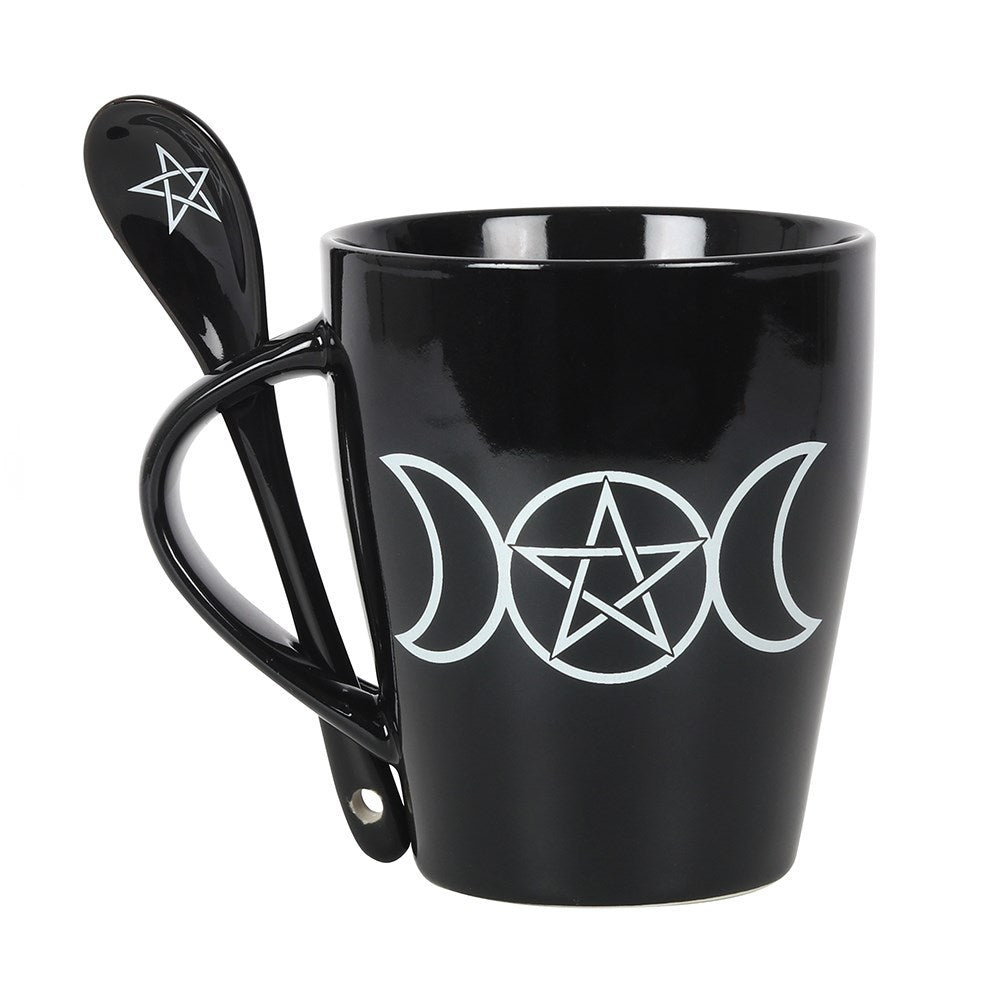 black triple moon mug and spoon set