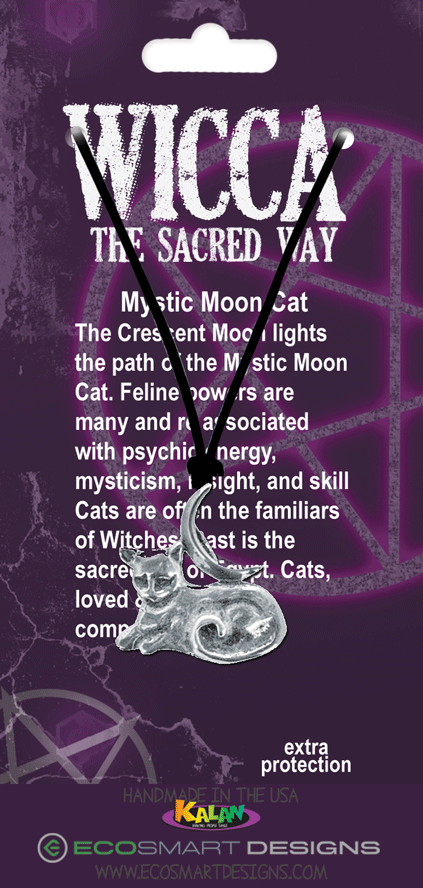 Wicca Mystic Moon Cat pewter charms on necklace