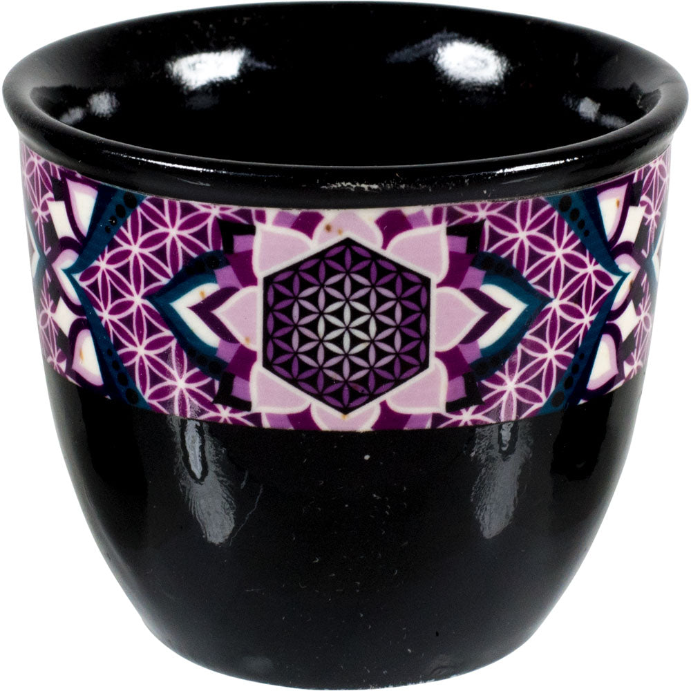Ceramic smudge pot adorned with a Flower of Life pattern