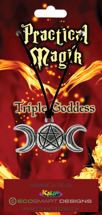 Practical Magik Triple Goddess pewter charm on necklace