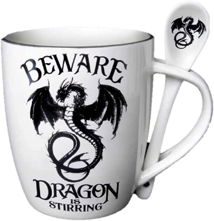 beware dragon is stirring mug and spoon set