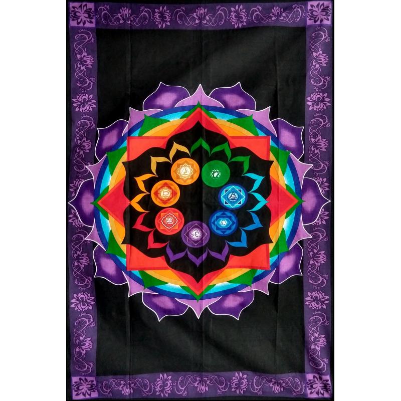 Rainbow Chakra Lotus tapestry (twin sized)
