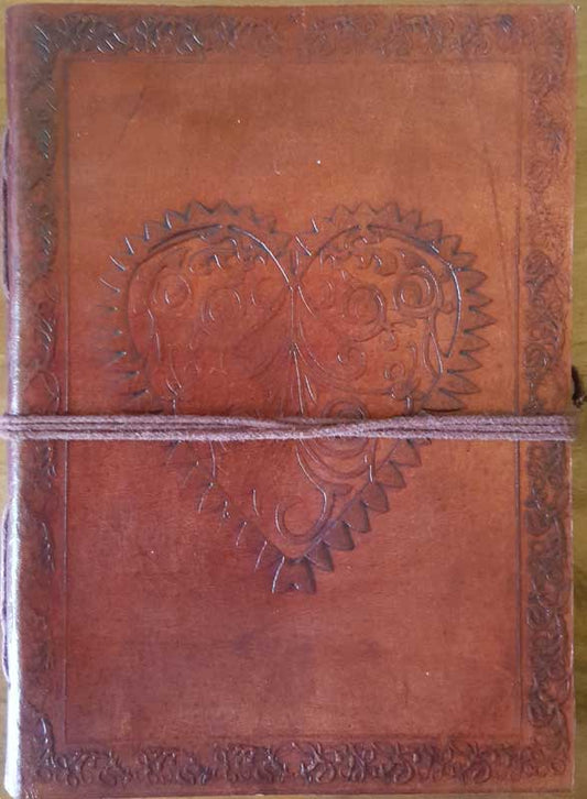 leather journal with cord and heart design