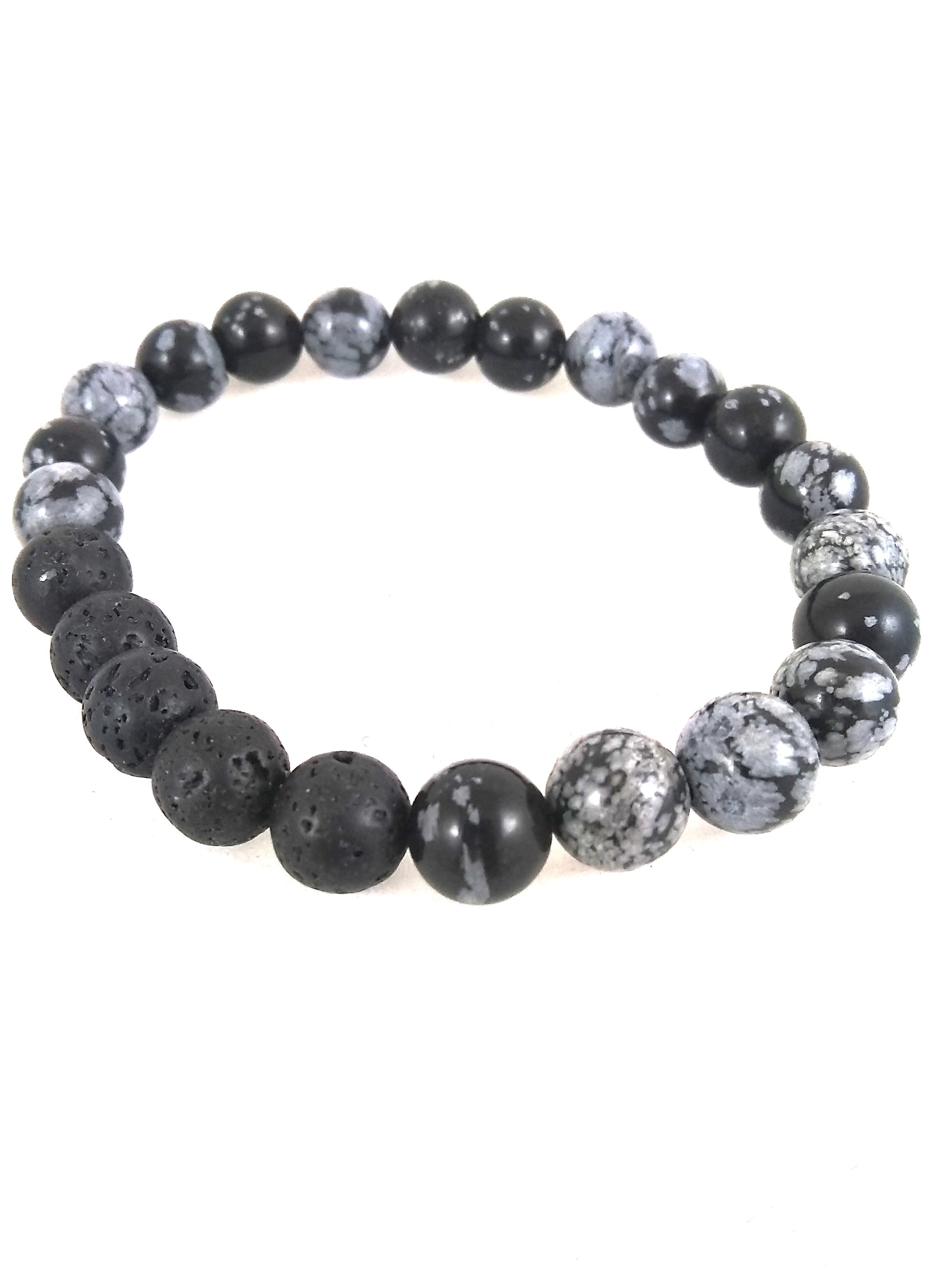 snowflake obsidian and lava bracelet