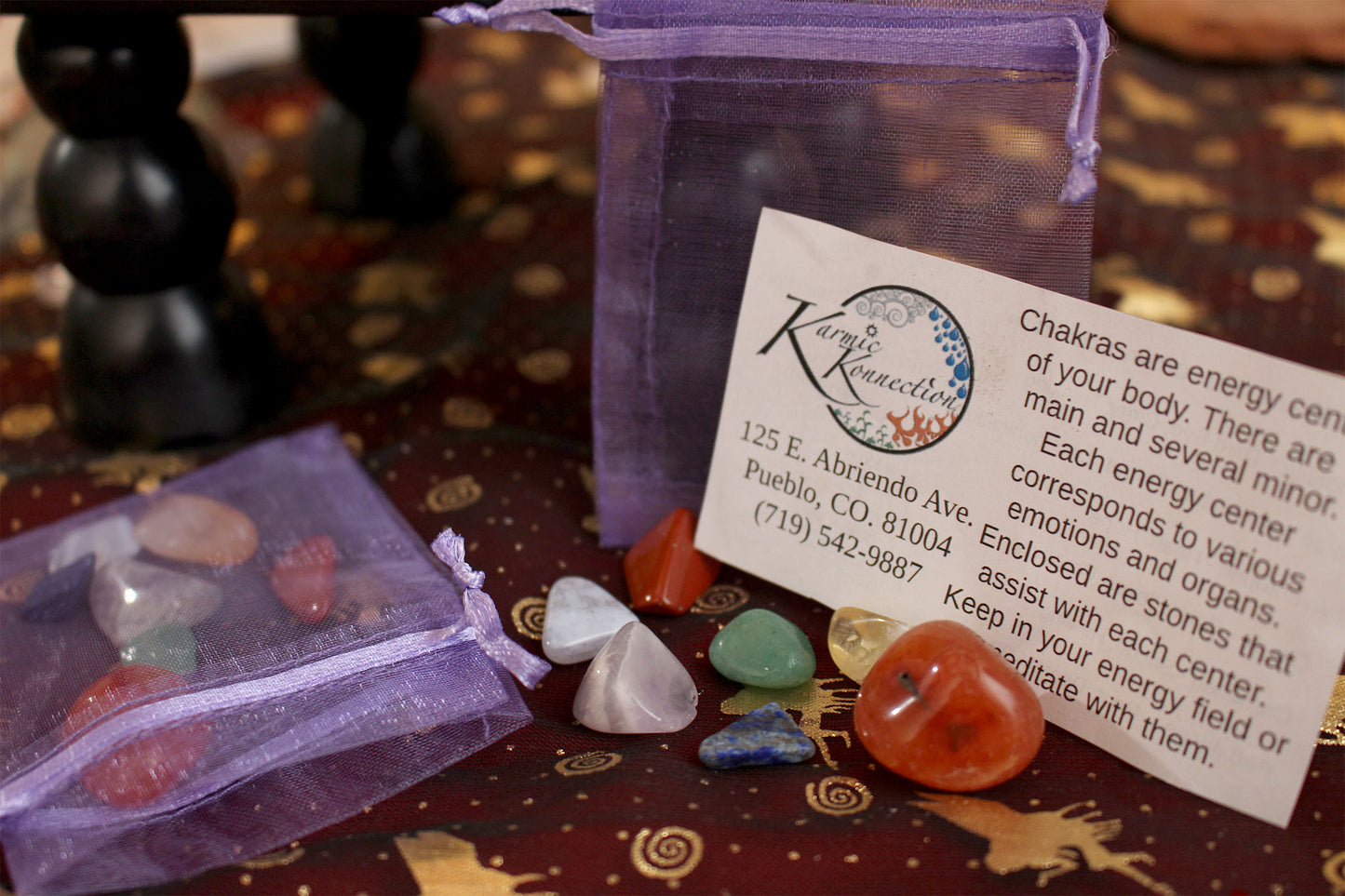 Chakra Stone Bags with information card