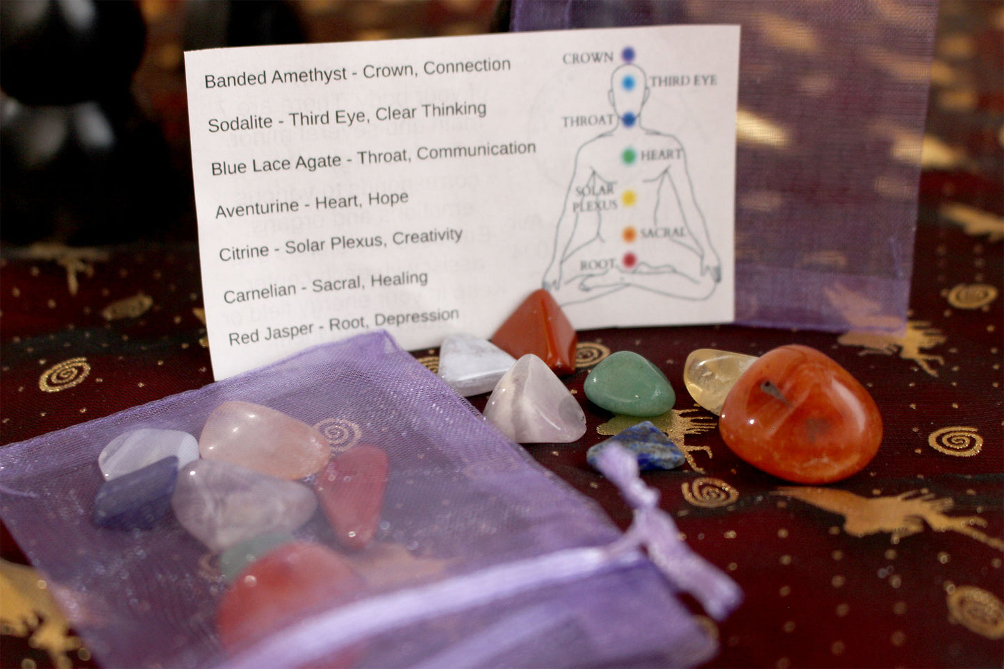 Chakra Stone Bags with information card