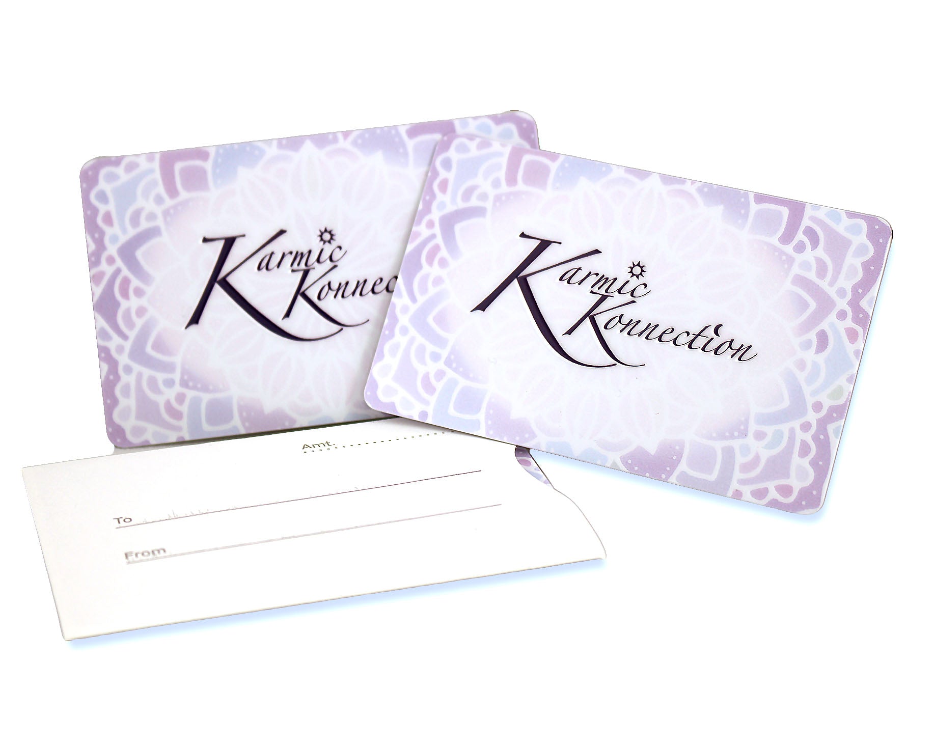 Karmic Konnection physical gift cards with sleeve