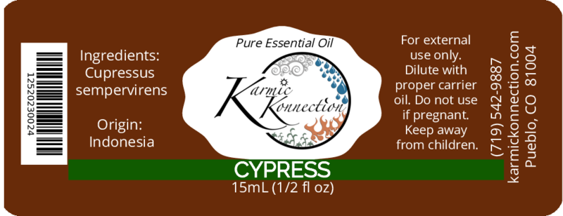 cypress essential oil label