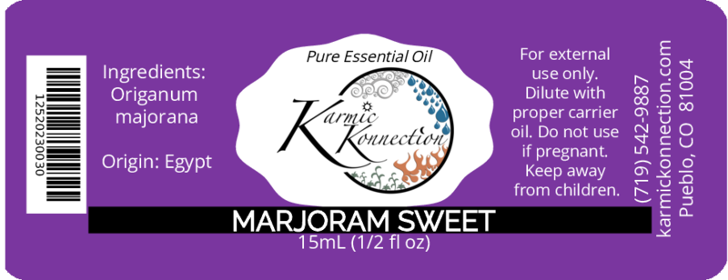 marjoram sweet (origanum majorana) oil label