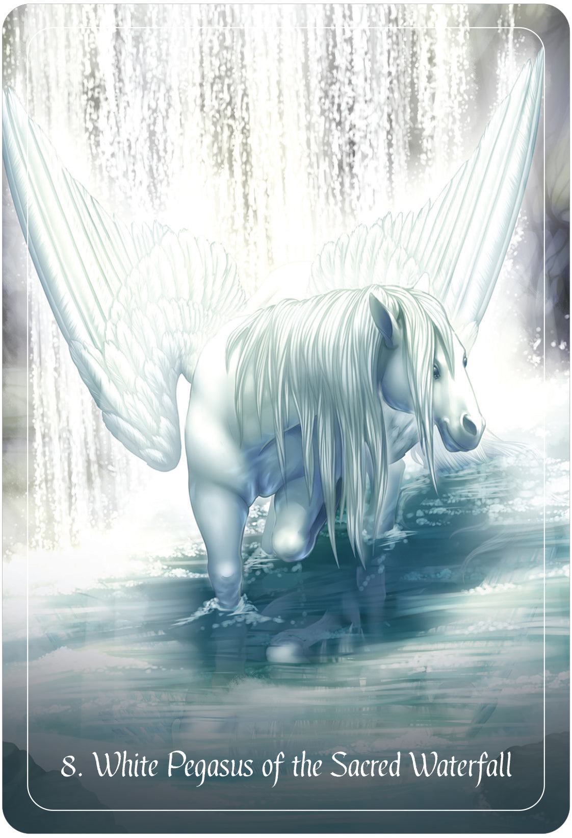 white pegasus of the sacred waterfall card