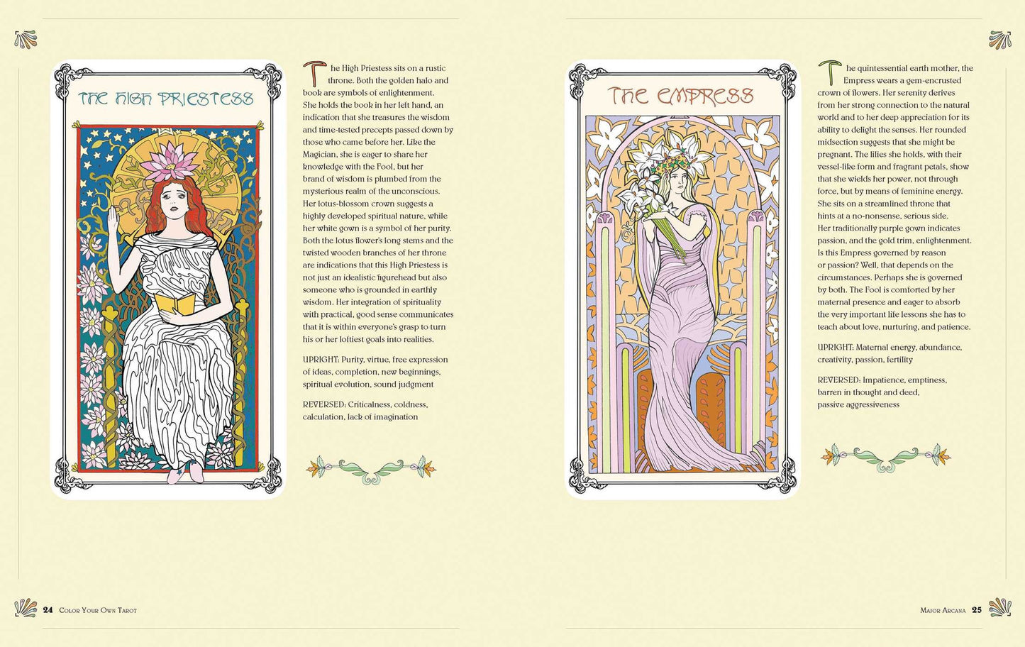 color your own tarot high priestess and empress cards