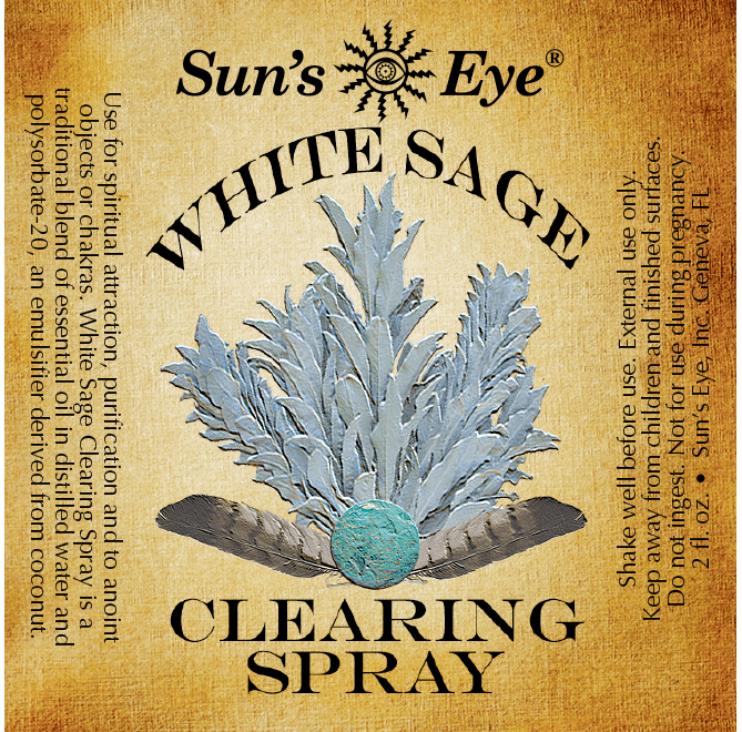Sun's Eye White Sage Clearing Spray label